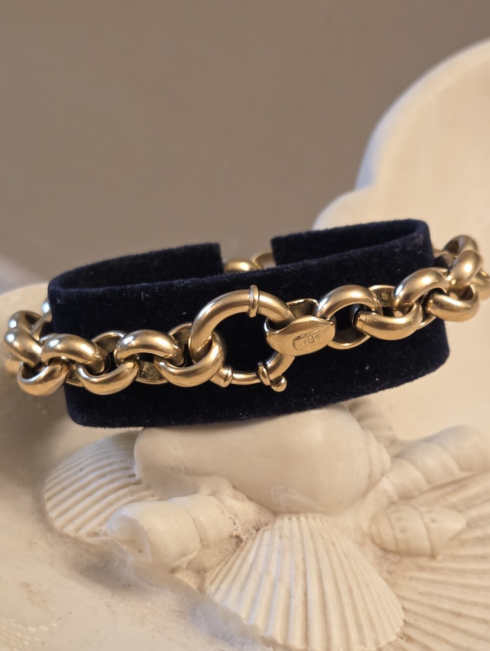 Heavy Solid 18k Yellow Gold Rolo Link Bracelet By UNOAERRE - Picture 2 of 10